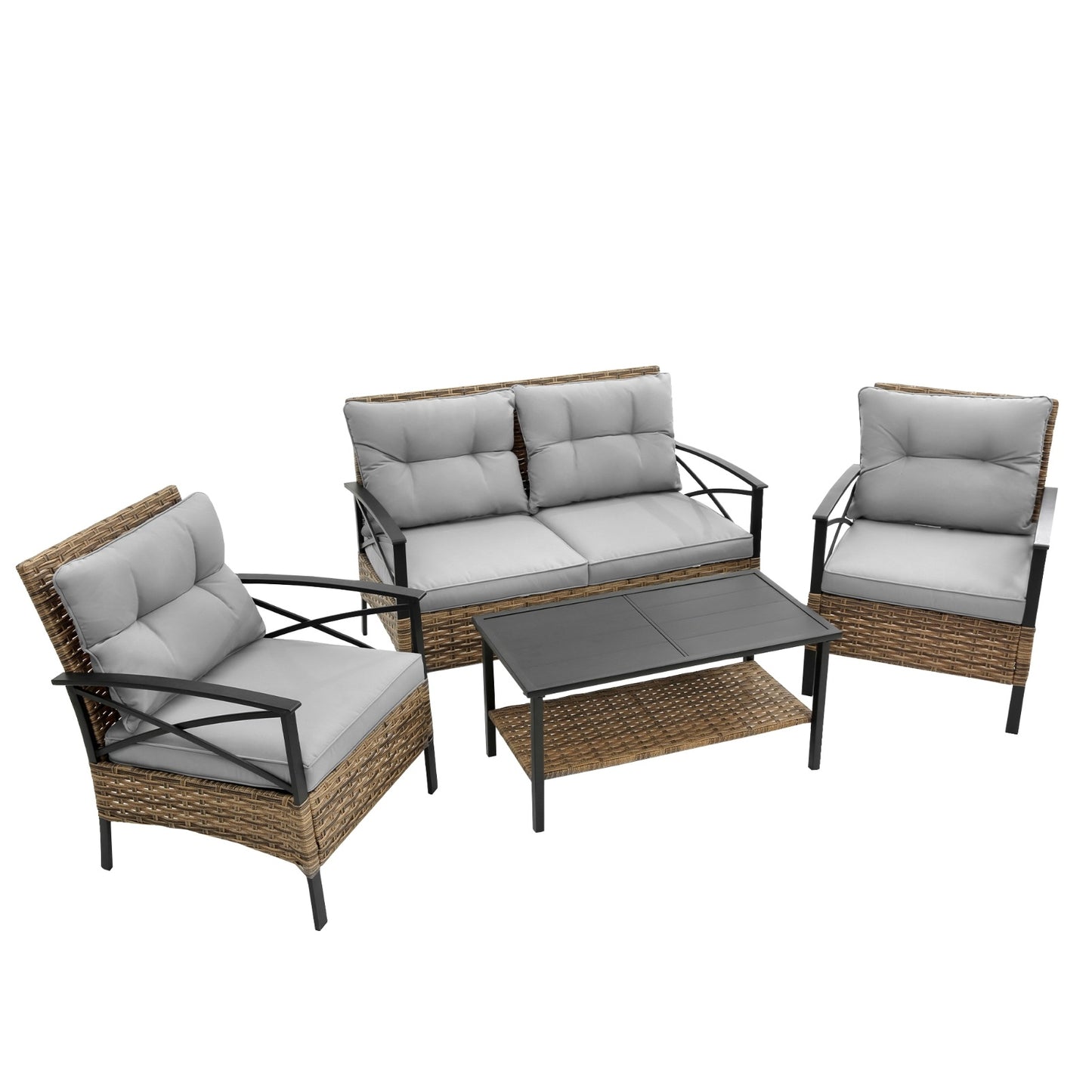 Patio 4Piece Sectional Sofa Set KD Rattan Wicker Outdoor Garden Furniture