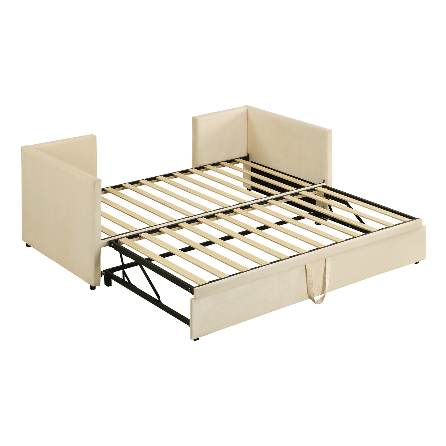 Twin Size Upholstered Daybed With Up Trundle, Beige