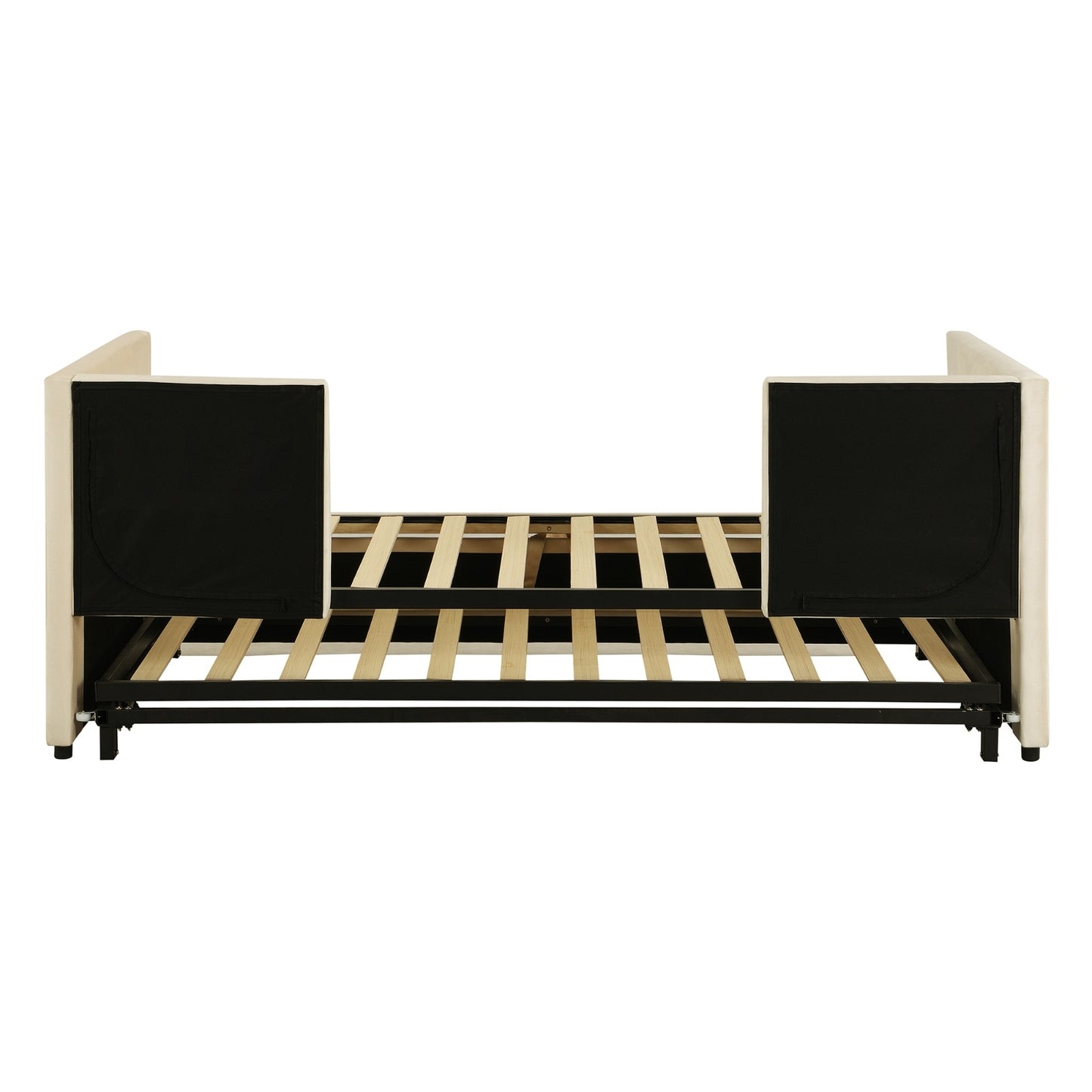 Twin Size Upholstered Daybed With Up Trundle, Beige