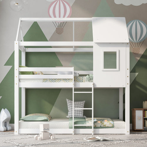 Bunk Bed, Children Cabin Bed, Single Bed For Kids, Twin Sleeper, Solid Pine Wood,3FT -White