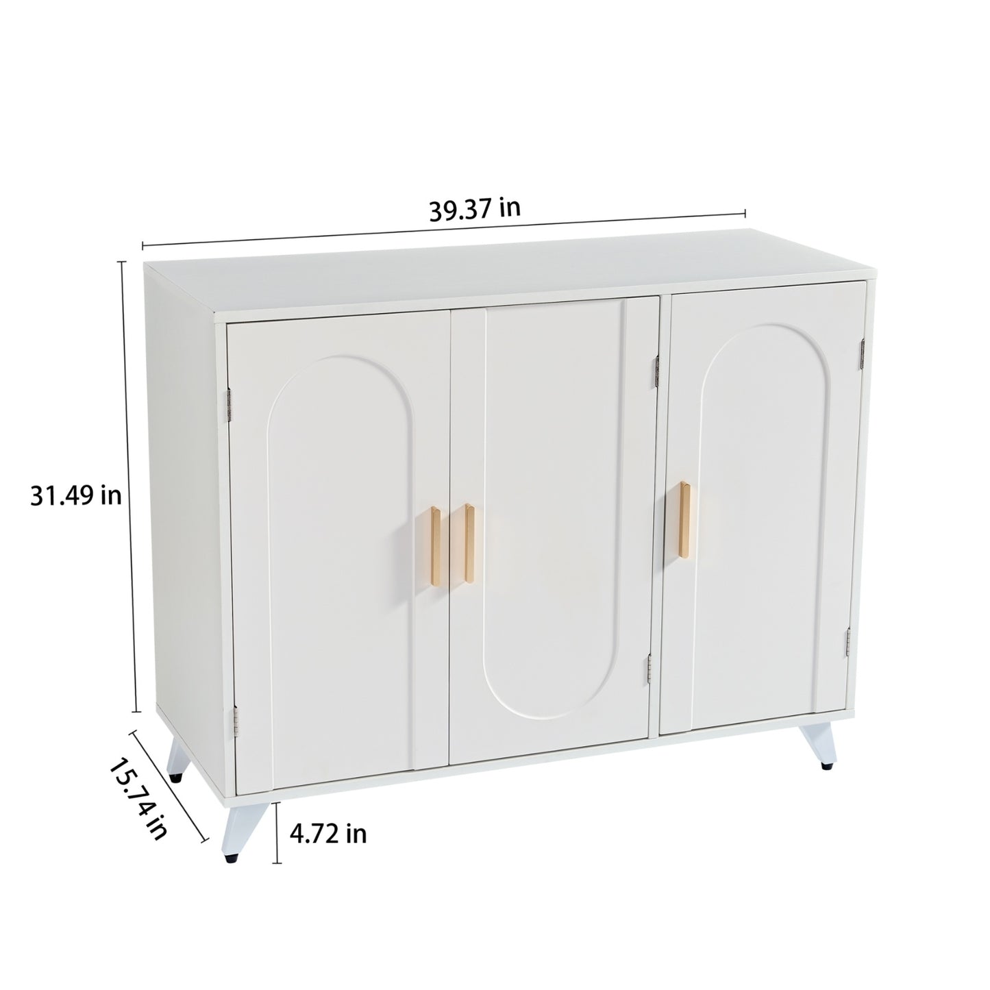 Sideboard Buffet Cabinet With 3 Doors And Removable Shelves, For Living Room, Dining Room, Ivory Whi