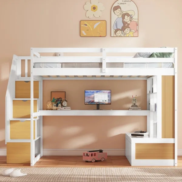 Full Size Loft Bed With Desk And Shelves