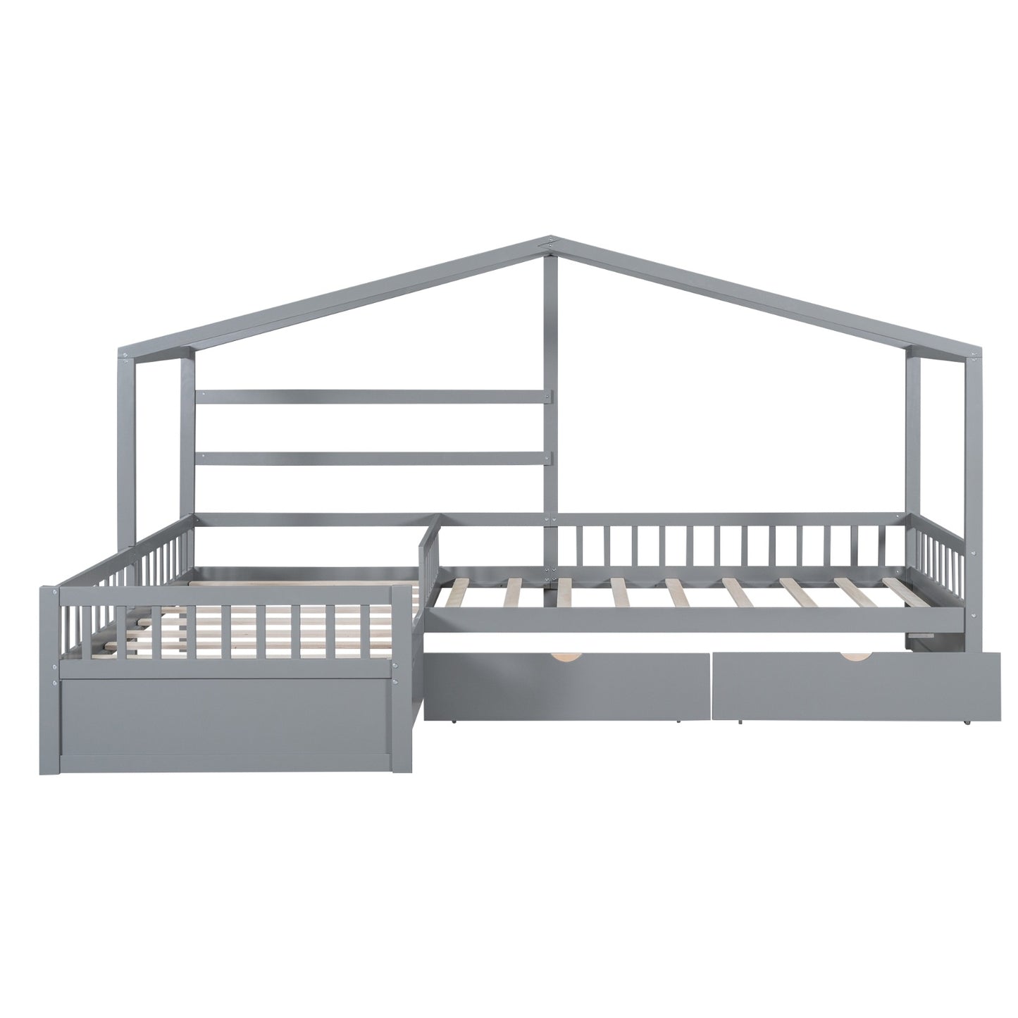 Twin Size House Platform Bed With Three Storage Drawers,Gray