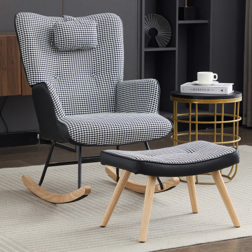 Rocking Chairs For Adults, Tteddy Rocking Chair Relaxing Recliner Chair With Solid Wood Legs High Back Lounge Chairs For Balcony Living Room Bedroom
