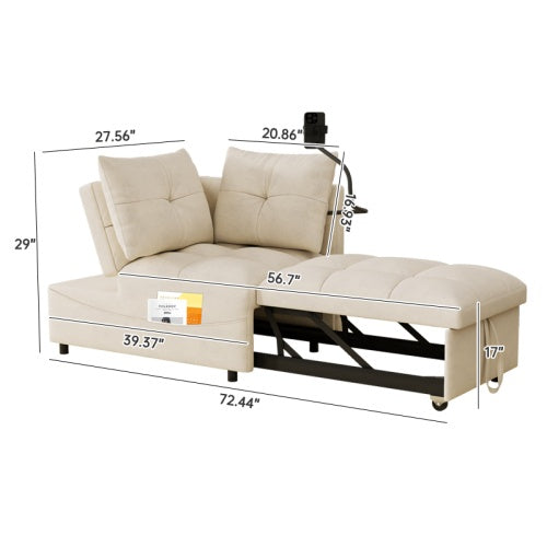 1 Versatile Foldable Sofa Bed In 3 Lengths, Modern Sofa Sofa Sofa Velvet Pull-out Bed, Loveseat Sofa Adjustable Back And With USB Port And Swivel Phone Stand