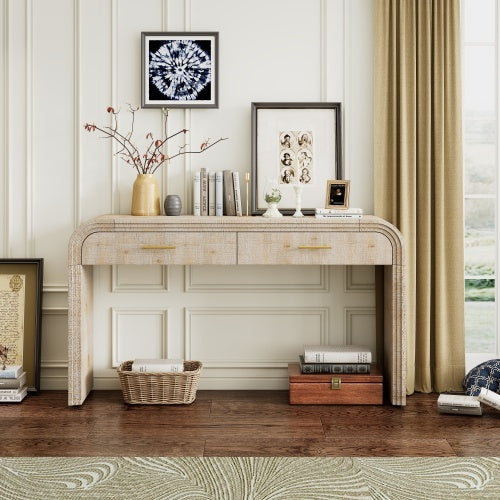 Unique Retro Silhouette Entryway Table With Open Design And Two Top Drawers For Entrance, Dining Room, Living Room