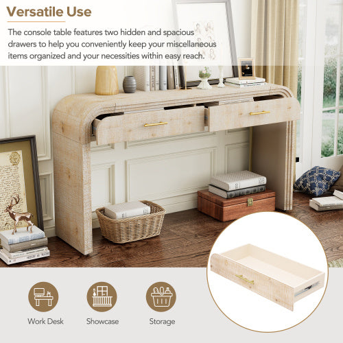 Unique Retro Silhouette Entryway Table With Open Design And Two Top Drawers For Entrance, Dining Room, Living Room