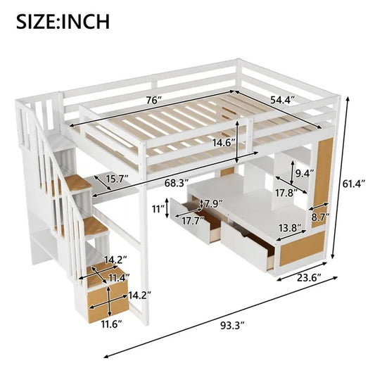 Full Size Loft Bed With Desk And Shelves