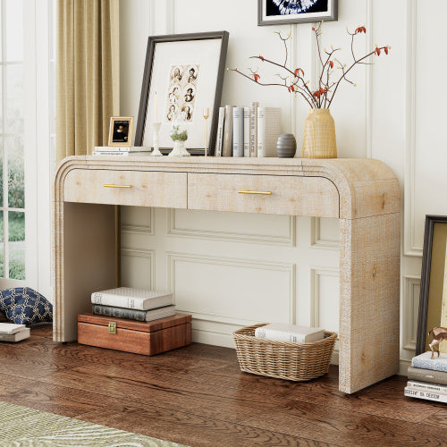 Unique Retro Silhouette Entryway Table With Open Design And Two Top Drawers For Entrance, Dining Room, Living Room