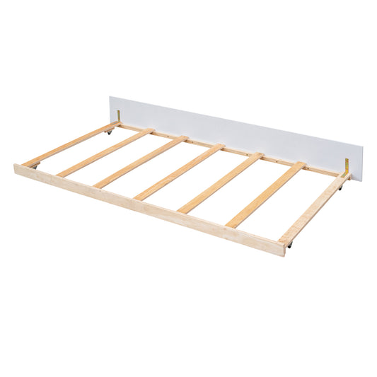 Single Wooden House Bed With Single Roller Bed, White