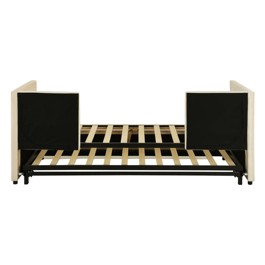 Twin Size Upholstered Daybed With  Up Trundle, Beige