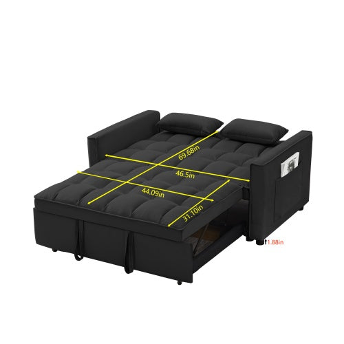 Modern Velvet Loveseat Futon Sofa Couch W Pullout Bed,Small Love Seat Lounge Sofa W Reclining Backrest,Toss Pillows, Pockets,Furniture For Living Room,3 In 1 Convertible Sleeper Sofa Bed, Black