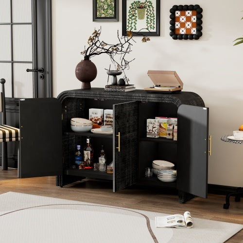 Vintage Minimalist Curved Sideboard With Gold Handles And Adjustable Partitions For The Living Room Or Dining Room