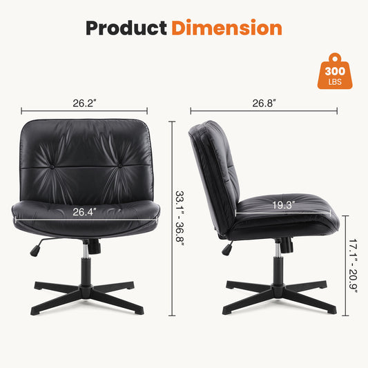 Criss Cross Legged Chair, Armless Office Desk Wide Seat No Wheels, Swivel Height Adjustable Comfy