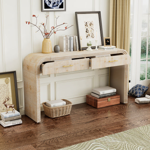 Unique Retro Silhouette Entryway Table With Open Design And Two Top Drawers For Entrance, Dining Room, Living Room