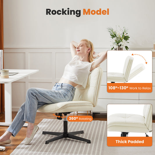Criss Cross Legged Chair, Armless Office Desk Wide Seat No Wheels, Swivel Height Adjustable Comfy