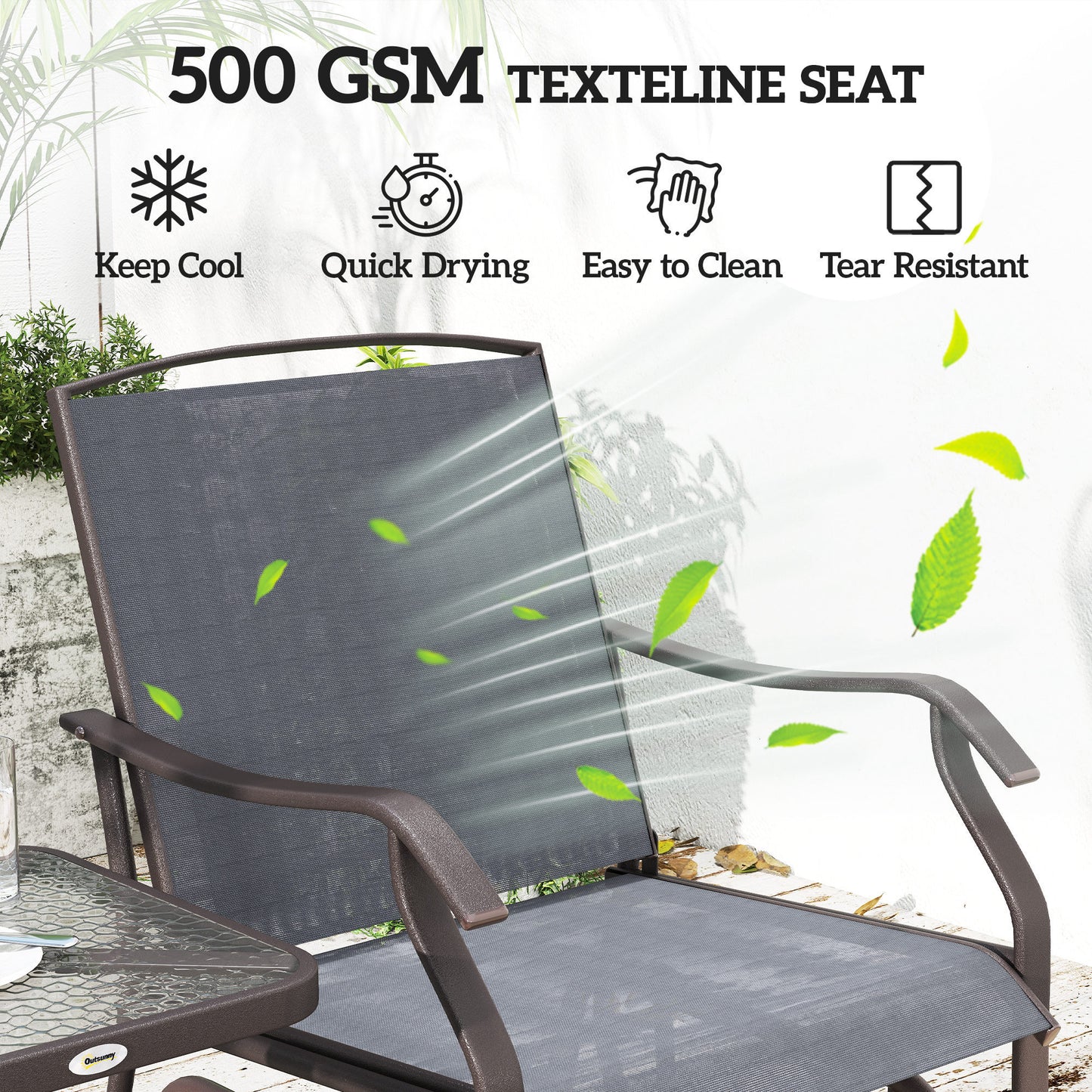 3 Piece Outdoor Glider Chair With Coffee Table And 2 Patio Chairs Supports Up To 352 Lbs For Backyard And Garden Gray
