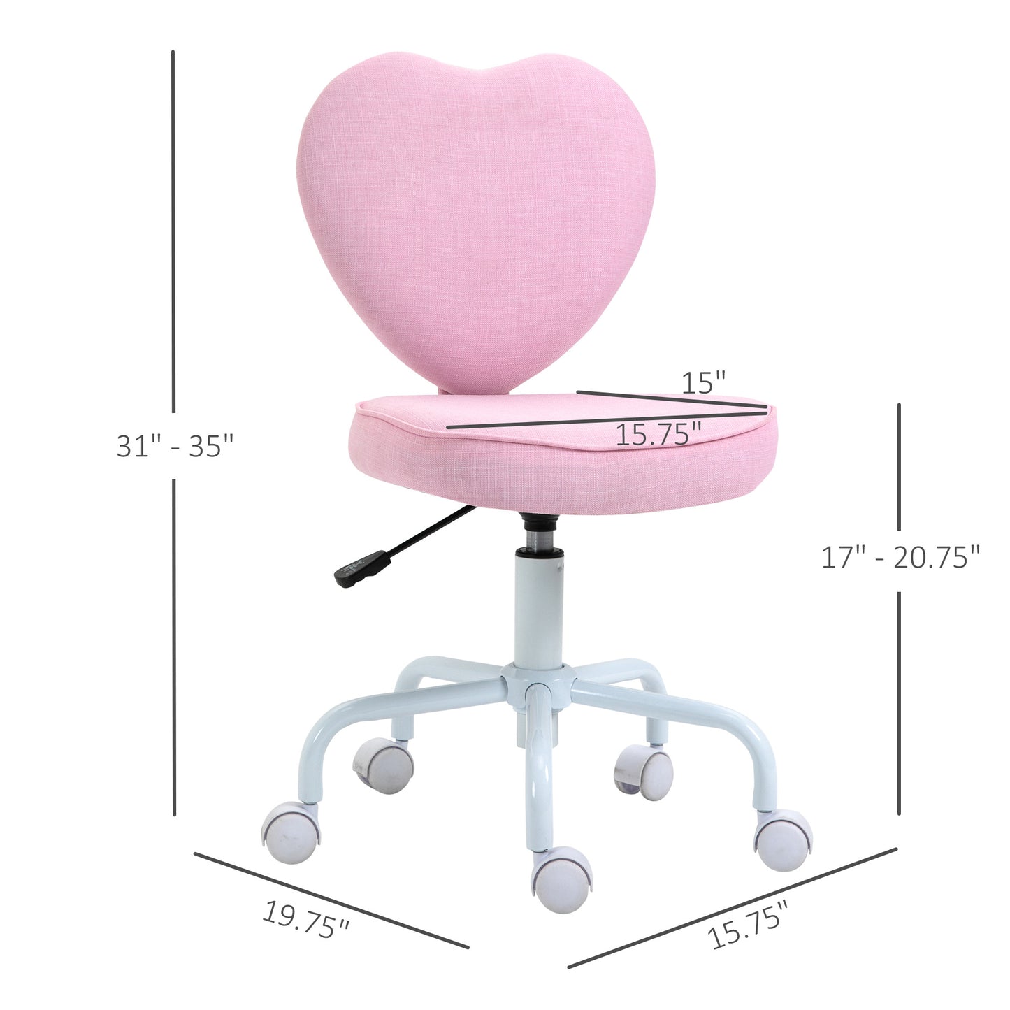 Love Shape Swivel Leisure Chair On Wheels Upholstery Home Office Computer Chair Linen Fabric Vanity Seat For Girls Women