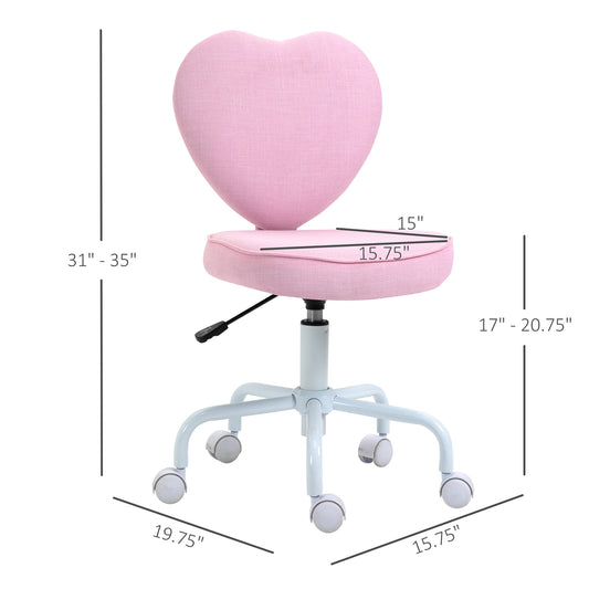 Love Shape Swivel Leisure Chair On Wheels Upholstery Home Office Computer Chair Linen Fabric Vanity Seat For Girls Women