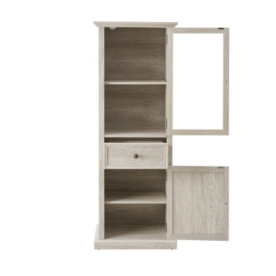 Tall Storage Cabinet, Freestanding Cabinet With Glass Door And Shelves, Sideboard Cabinet, Cabinet With Drawer For Living Room, Kitchen, Dining Room, Office, White