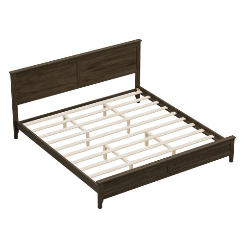 Modern Solid Wood King Size Platform Bed With Sturdy Wooden Slats Support,No Box Spring Needed, Espresso
