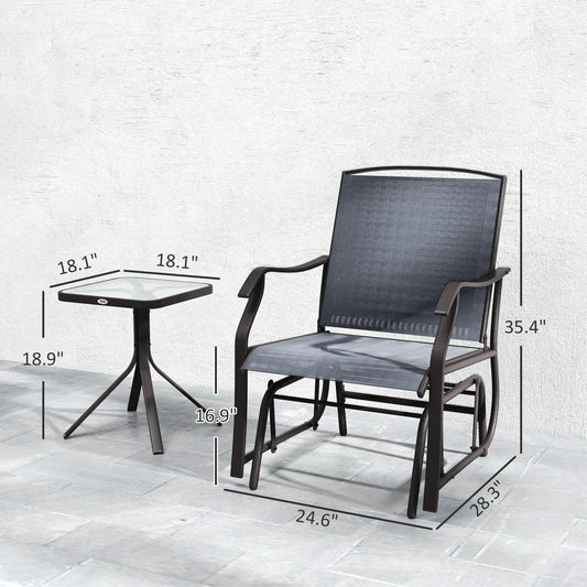 3 Piece Outdoor Glider Chair With Coffee Table And 2 Patio Chairs Supports Up To 352 Lbs For Backyard And Garden Gray