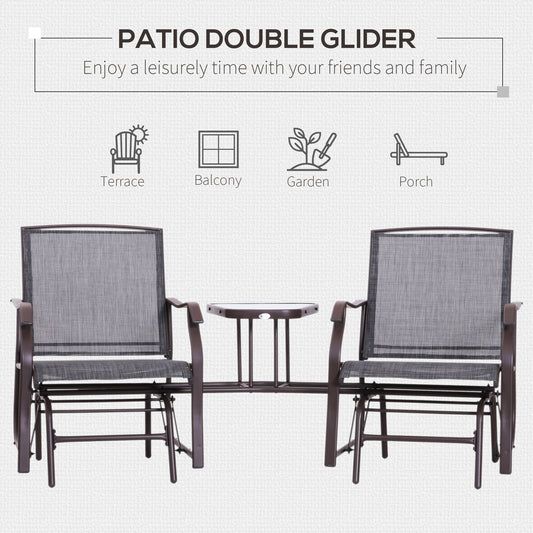 Outdoor Glider Swing 2-Seat Independent Chairs Grey With Center Coffee Table