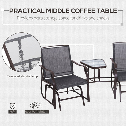 Outdoor Glider Swing 2-Seat Independent Chairs Grey With Center Coffee Table