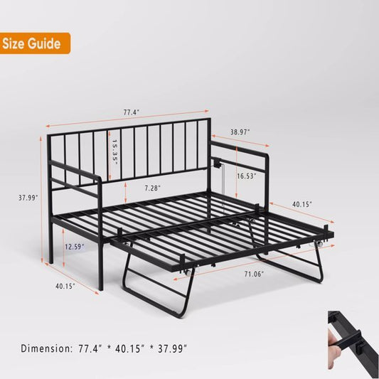 Double Sofa Bed With RGB LED Lights And Charging Station, Height Adjustable Sofa Bed Frame With Rollers, Suitable For Multifunctional Metal Sofa Bed Frame In Bedrooms, Living Rooms, And Guest Rooms, B