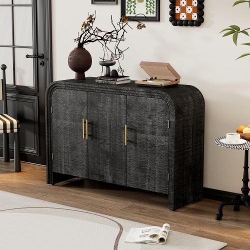 Vintage Minimalist Curved Sideboard With Gold Handles And Adjustable Partitions For The Living Room Or Dining Room