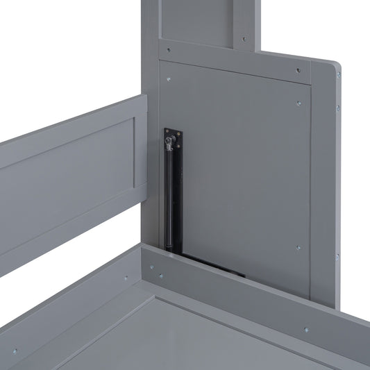 Queen Size Murphy Bed With A Shelf, Gray