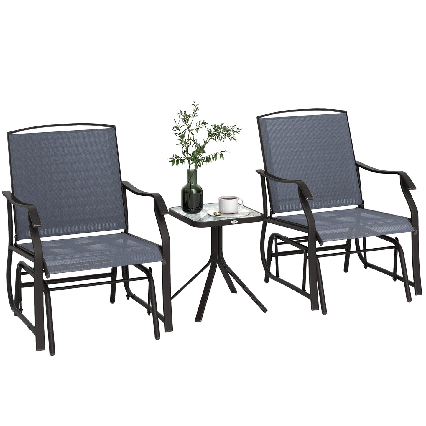 3 Piece Outdoor Glider Chair With Coffee Table And 2 Patio Chairs Supports Up To 352 Lbs For Backyard And Garden Gray