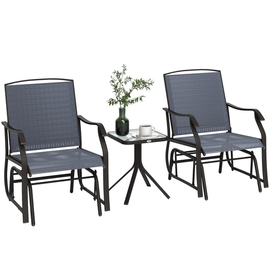 3 Piece Outdoor Glider Chair With Coffee Table And 2 Patio Chairs Supports Up To 352 Lbs For Backyard And Garden Gray