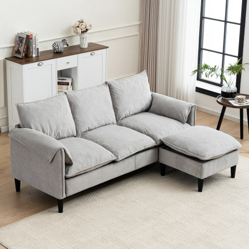 Convertible Combination Sofa Sofa L-Shaped Sofa With Footstools With Storage, Beige Sofa For Living Room  Living Room Bedroom Office Small Space 3-Seater Combination Sofa Beige