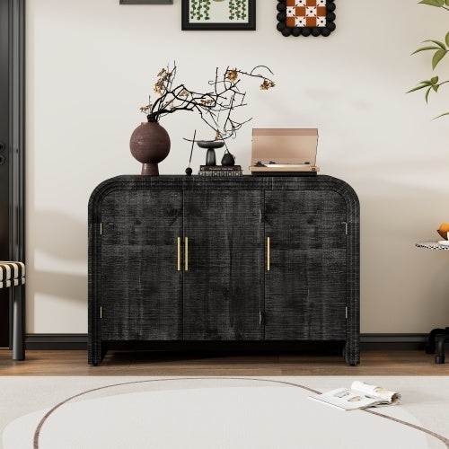 Vintage Minimalist Curved Sideboard With Gold Handles And Adjustable Partitions For The Living Room Or Dining Room