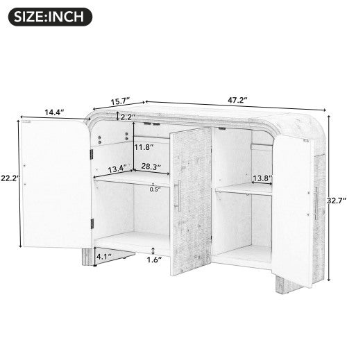 Vintage Minimalist Curved Sideboard With Gold Handles And Adjustable Partitions For The Living Room Or Dining Room