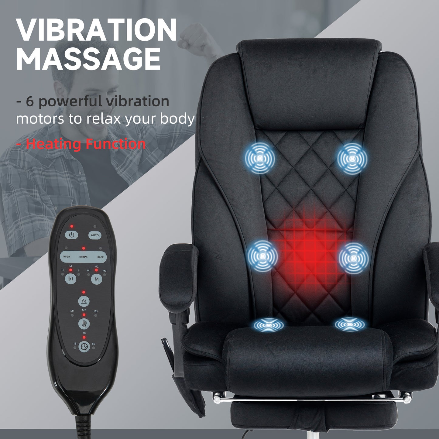 Massage Office Chair, Heated Reclining Computer Chair With Adjustable Height And Footrest, Black