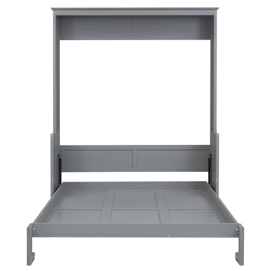 Queen Size Murphy Bed With A Shelf, Gray