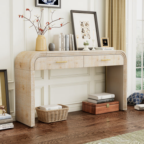 Unique Retro Silhouette Entryway Table With Open Design And Two Top Drawers For Entrance, Dining Room, Living Room