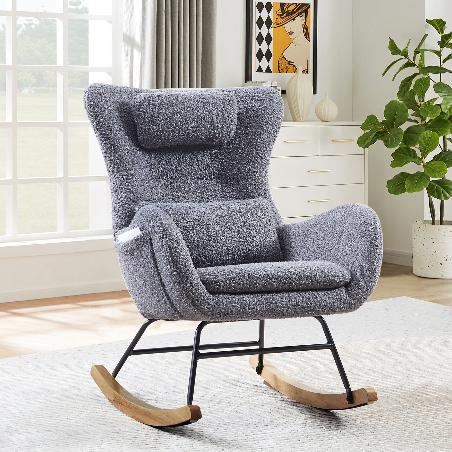 Rocking Chair Nursery, Modern Rocking Chair With High Backrest