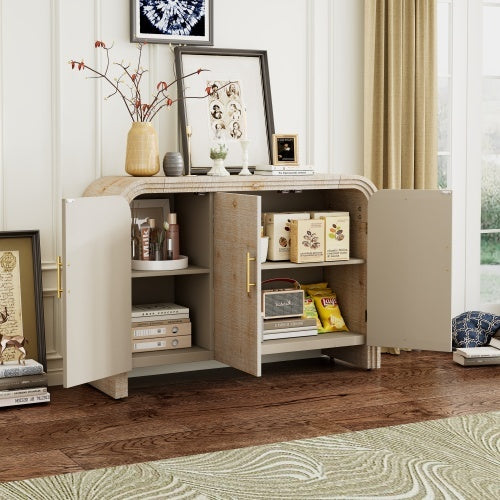 Vintage Minimalist Curved Sideboard With Gold Handles And Adjustable Partitions For The Living Room Or Dining Room