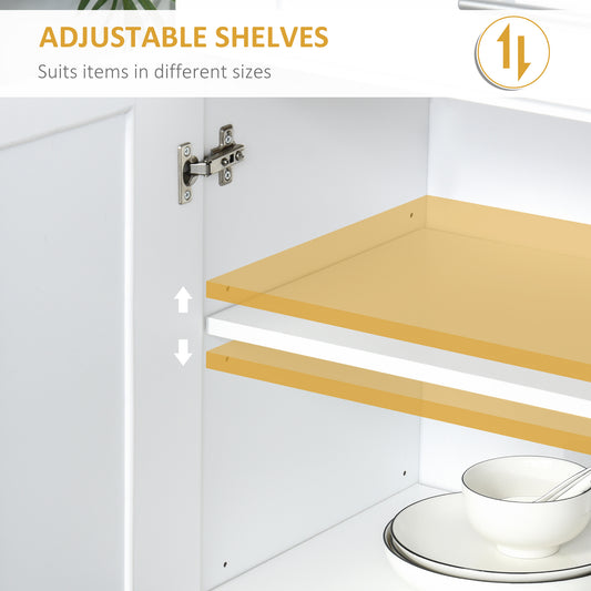 Modern Kitchen Pantry Cabinet Storage With With 4 Doors, Drawer And 3 Adjustable Shelves For Dining Room, White