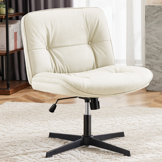 Criss Cross Legged Chair, Armless Office Desk Wide Seat No Wheels, Swivel Height Adjustable Comfy