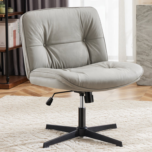 Criss Cross Legged Chair, Armless Office Desk Wide Seat No Wheels, Swivel Height Adjustable Comfy