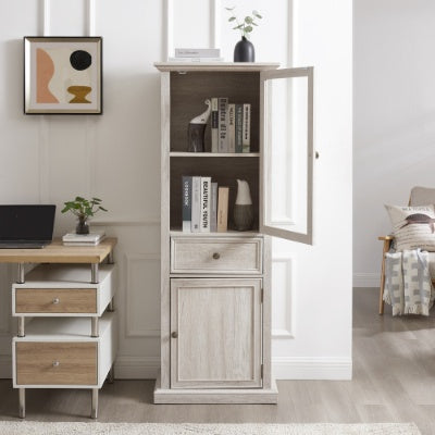 Tall Storage Cabinet, Freestanding Cabinet With Glass Door And Shelves, Sideboard Cabinet, Cabinet With Drawer For Living Room, Kitchen, Dining Room, Office, White