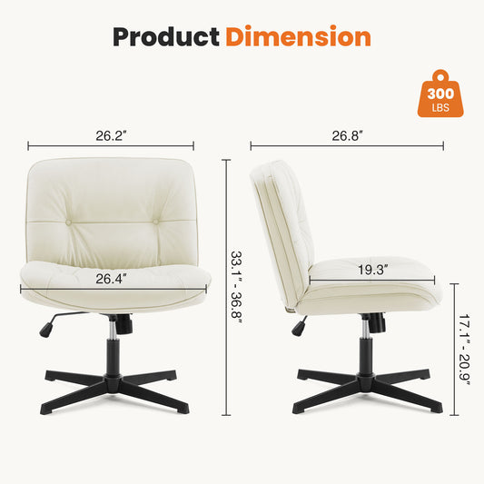 Criss Cross Legged Chair, Armless Office Desk Wide Seat No Wheels, Swivel Height Adjustable Comfy