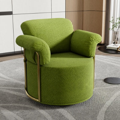 360 Degree Barrel Swivel Accent Sofa Chair,Fluffy Fabric Lounge Wide Upholstered Reading Chair With Gold Metal Legs, Comfortable Round Armchair For Living Room,Bedroom,Office