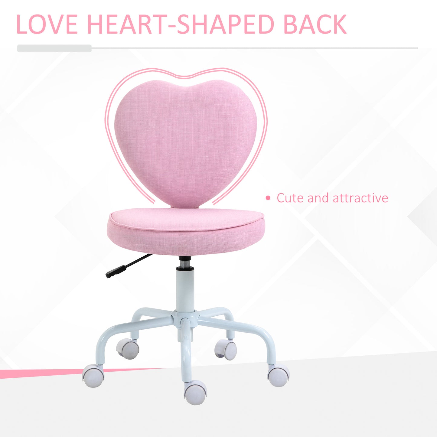 Love Shape Swivel Leisure Chair On Wheels Upholstery Home Office Computer Chair Linen Fabric Vanity Seat For Girls Women