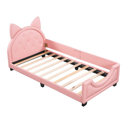 Twin Size Upholstered Daybed With Carton Ears Shaped Headboard