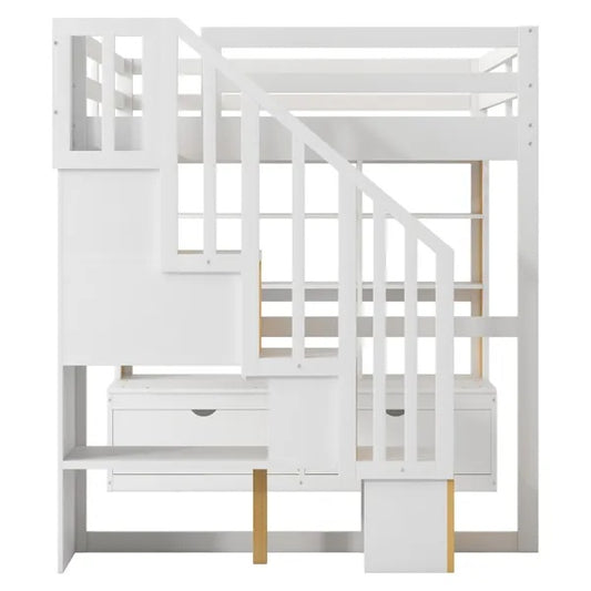 Full Size Loft Bed With Desk And Shelves